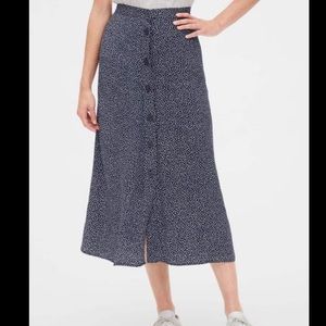 Gap Navy Blue Polka Dot Midi Button Up Skirt Sz 6